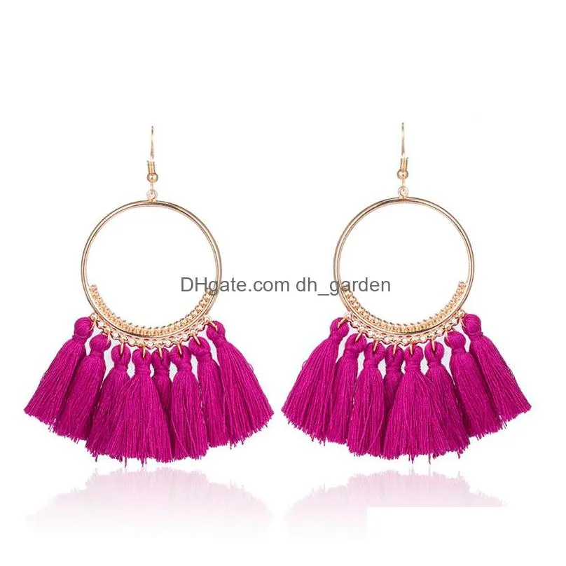popular bohemian ethnic fringed tassel earrings for women golden round circle ring dangle hanging drop earrings 