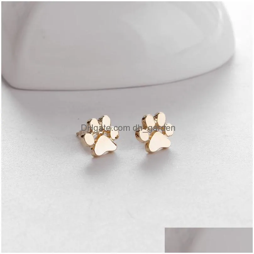 pet dog paw prints stud earrings puppy memorial minimalist earring cute animal footprint gold silver plated earrings