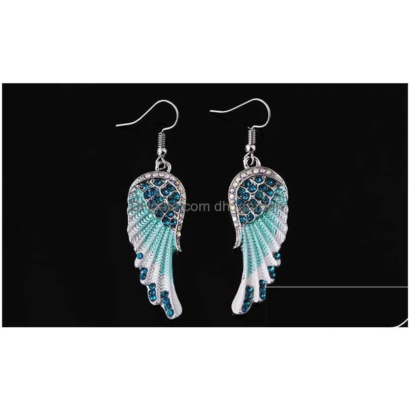 new fashion angel wing earrings for women crystal wing earrings red blue white color bling wing dangle earrings jewelry gift