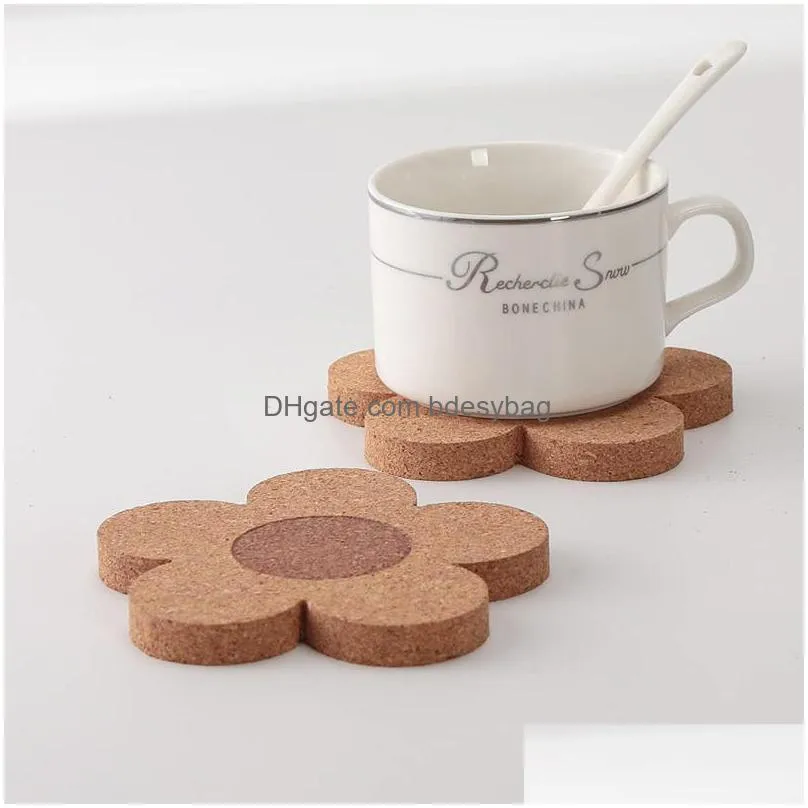 cork coasters drinks reusable coaster natural cork 4 inch flower shape wood coasters cork coasters for desk glass table lx4728