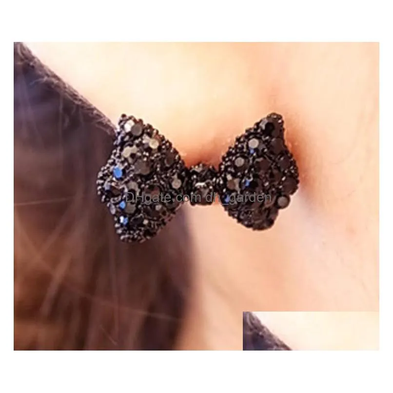 black rhinestone bow tie ear stud crystal bowknot stud earring for women fashion black bow stud earrings