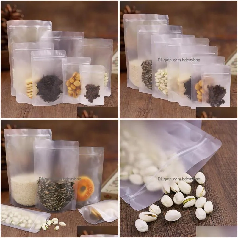 stand up frosted plastic self sealing bag matt translucent coffee beverage snack cookie baking packaging bag lz0587