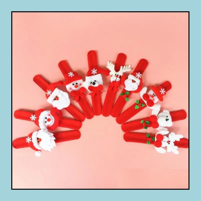 xmas party favors santa claus slap bracelet christmas reindeer wrist band bangle festive event kids adults gift red