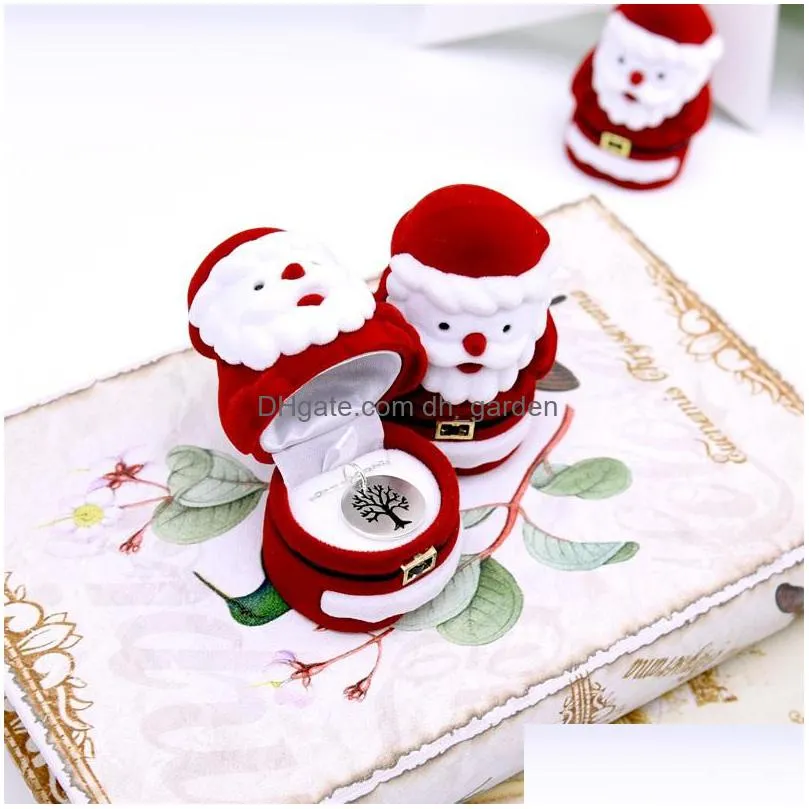 cute red santa claus jewelry box christmas gift ring earring ear stud necklace jewellery case box velvet jewelry case