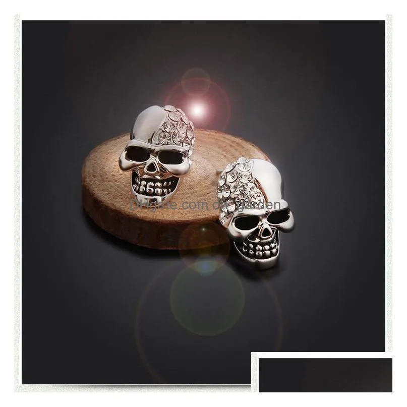 crystal skull stud earrings for women men personality gold silver rose gold color skull piercing ear studs halloween skull earrings