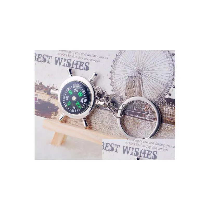 novelty compass keychain for car fashion key chains rings alloy hang charms nautical helm keyring creative multifunction accessories