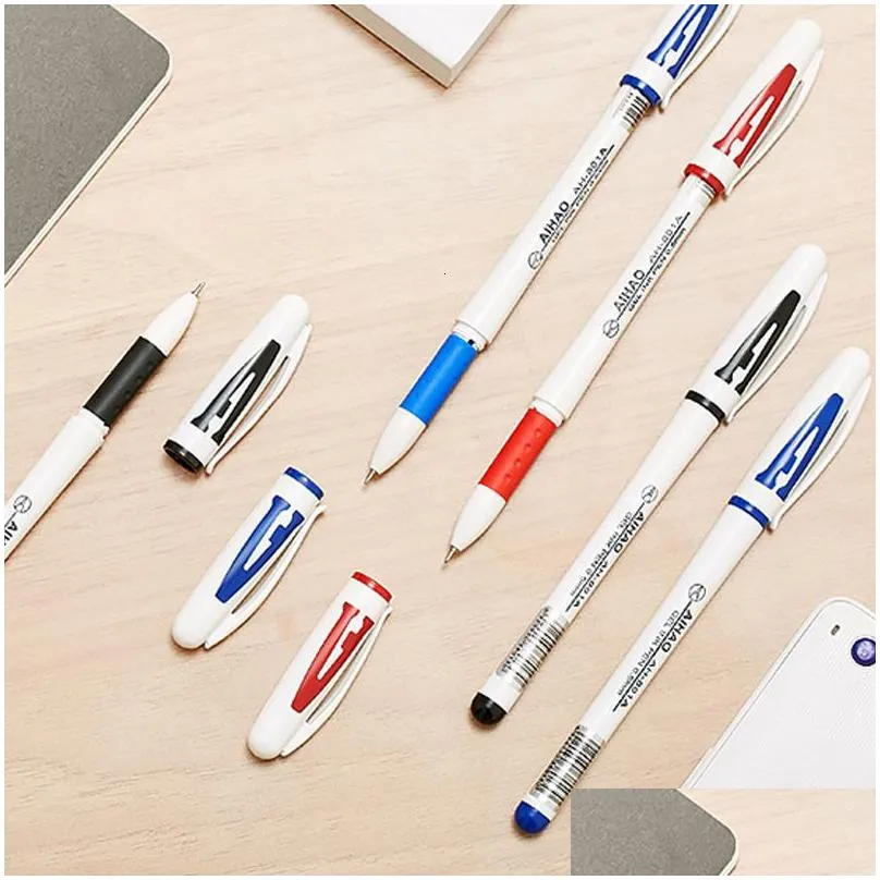 Gel Pens Wholesale Gel Pens 12P Top Brand Famous Aihao 801A 0.5Mm Cap Ink Pen Exam Necessary School Office Supply Smooth Writing High Dhxiy