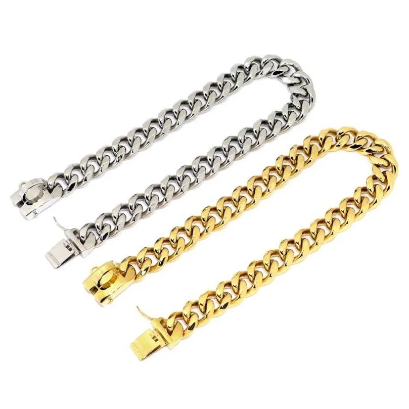 Dog Collars & Leashes Dog Collars Leashes 304 Stainless Steel Chain Collar And Leash Super Strong Metal Choke Sier Gold Pet Lead Rope Dhvpe