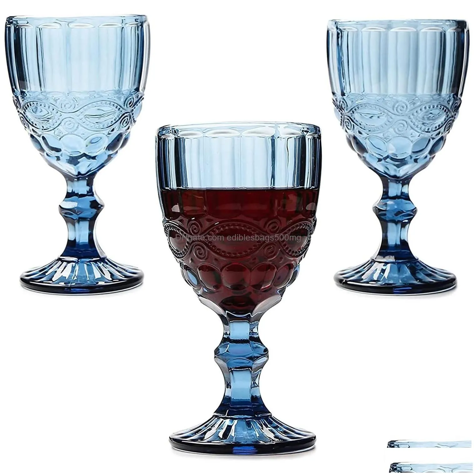 Wine Glasses Colored Water Goblets 10 Oz Wedding Party Red Glass For Juice Drinking Embossed Design Drop Delivery Home Garden Kitche