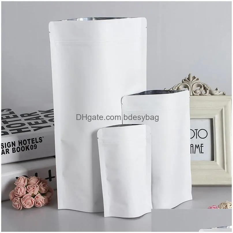 stand up white kraft paper aluminum foil bag zipper doy pack packaging pouch food tea snack resealable bags wholesale lz0504