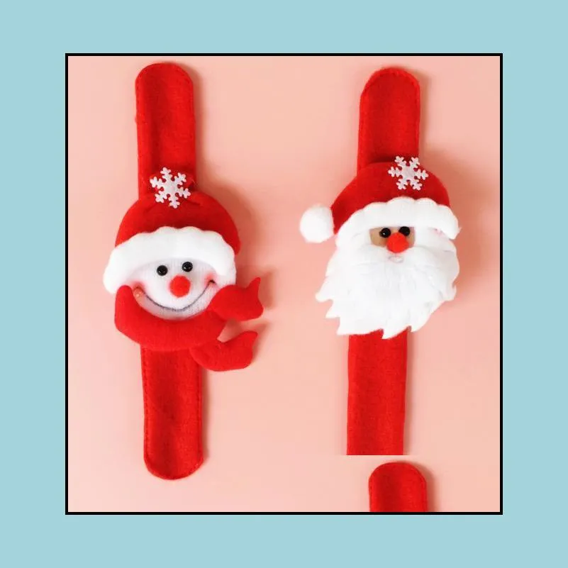 xmas party favors santa claus slap bracelet christmas reindeer wrist band bangle festive event kids adults gift red