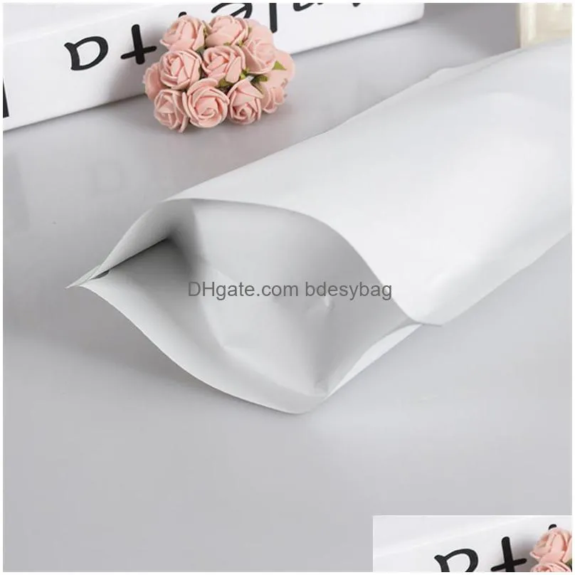 stand up white kraft paper aluminum foil bag zipper doy pack packaging pouch food tea snack resealable bags wholesale lz0504