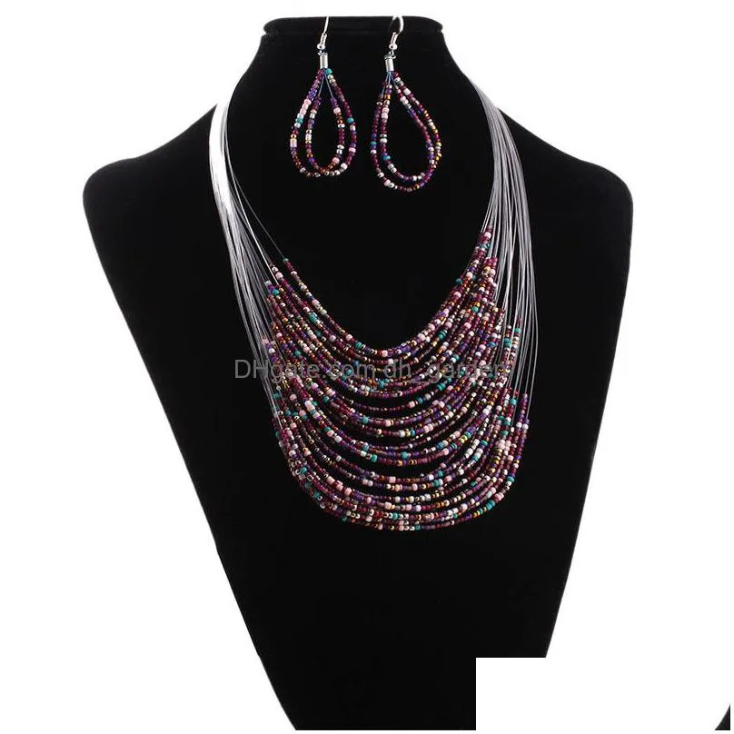  vintage jewelry sets bohemian crystal chocker multilayer colorful beads statement necklace earrings set for women