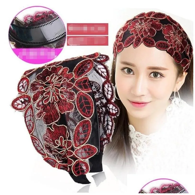 Retro broad-brimmed headband lotus leaf lace toothed hairband adult headwear GD1084