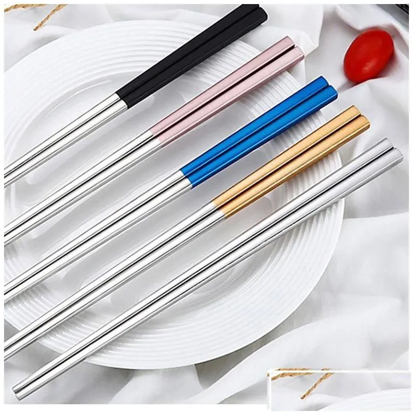 Chopsticks Stainless Steel 23Cm Metal Tableware Easy To Clean Household Kitchen Tablewares Wedding Holiday Supplies Drop Delivery Ho