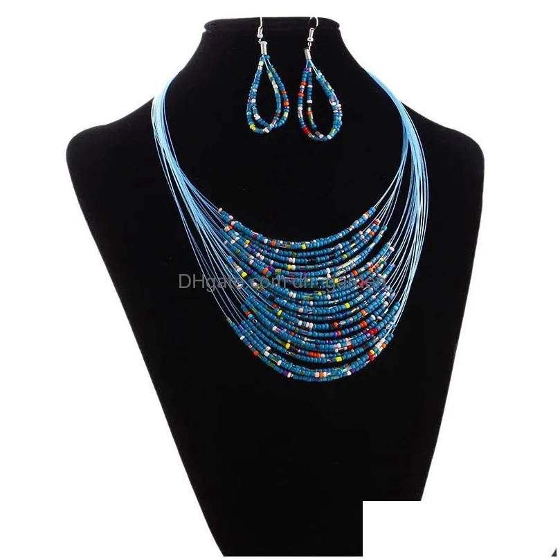 new fashion vintage jewelry sets joker boho multilayer colorful africa beads statement necklace with earrings set