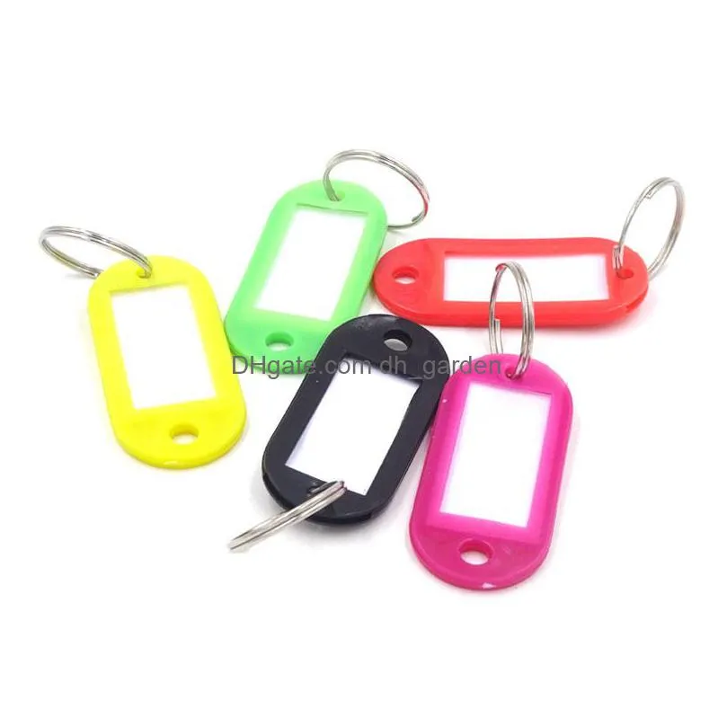 wholesale plastic keychain key tags id label name tags with split ring for baggage key chains key rings