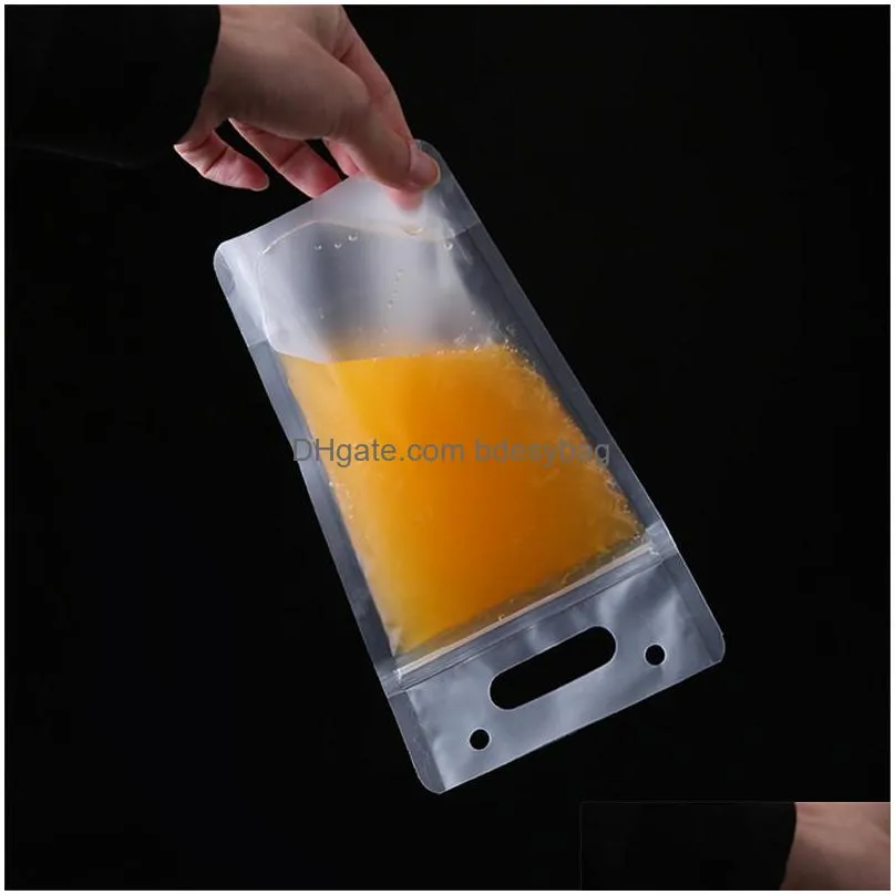 drinking juice plastic bag beverage frosted bag with handle soup liquid bag kitchen zing no straw wholesale lx2899