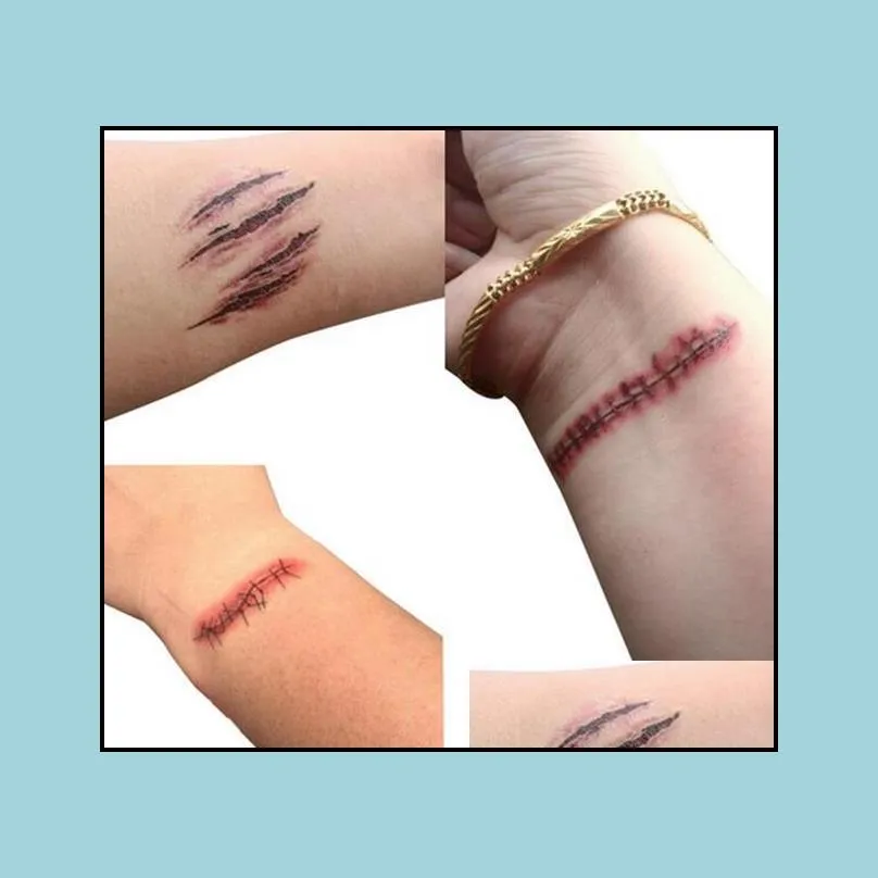 halloween zombie scars tattoos sticker fake scab bloody makeup party halloween decoration horror wound scary blood injury waterproof