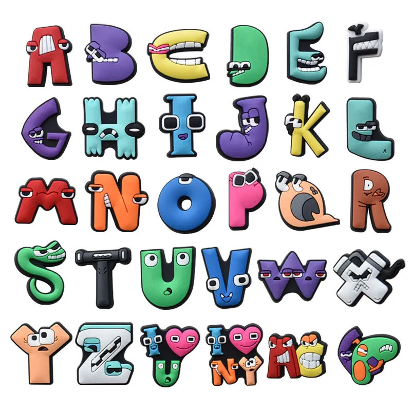 single sale 1pcs cartoon funky alphabet shoe charms pvc accessories diy shoe decoration for croc jibz kids x mas gifts