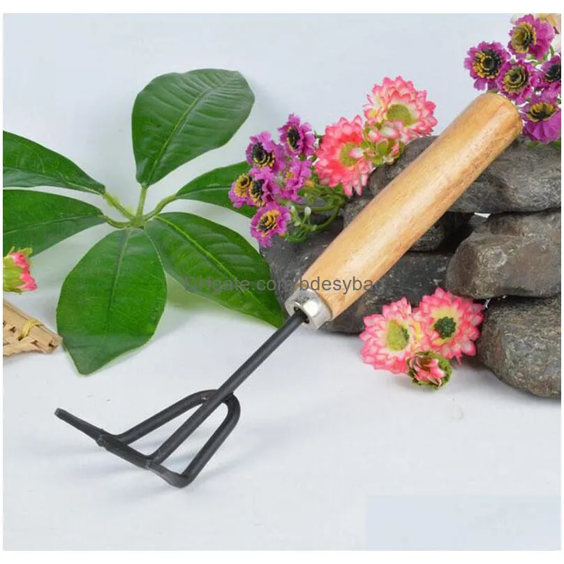 3pcs/set mini sharp shovel rake wooden handle iron head plant tool set reinforced gardening round mini garden tools za2597