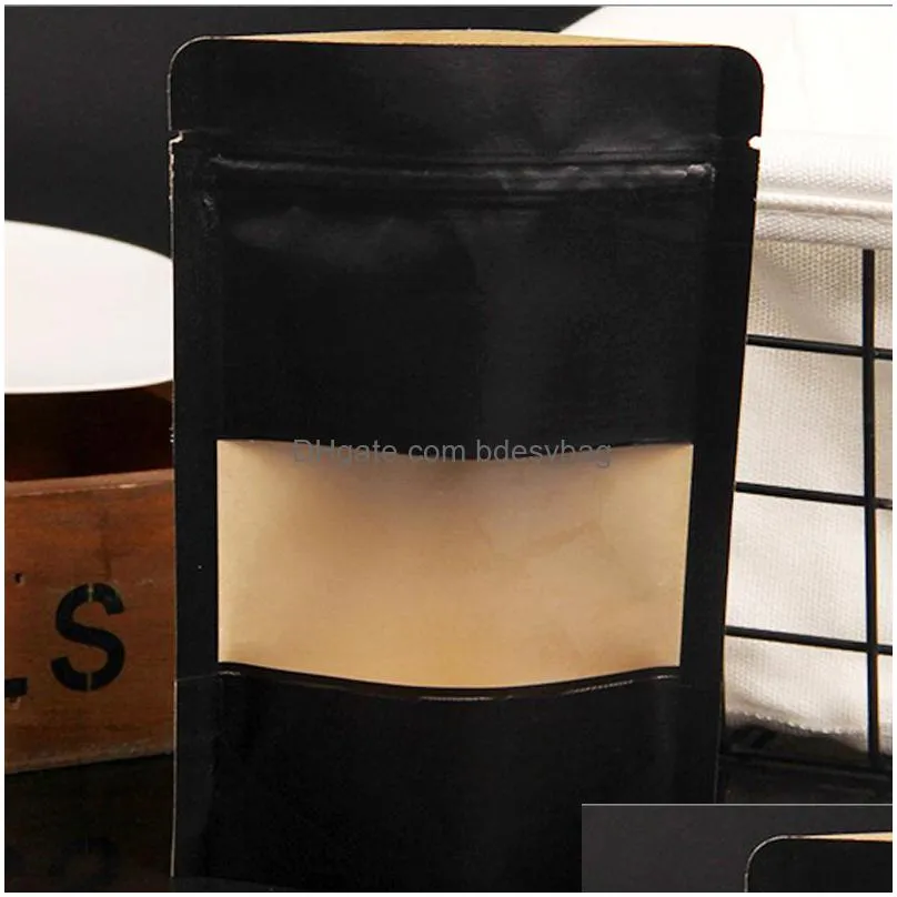 4 size black kraft paper frosted window bag stand up snack cookie tea coffee packaging bag xmas paper gift pouch lx2015