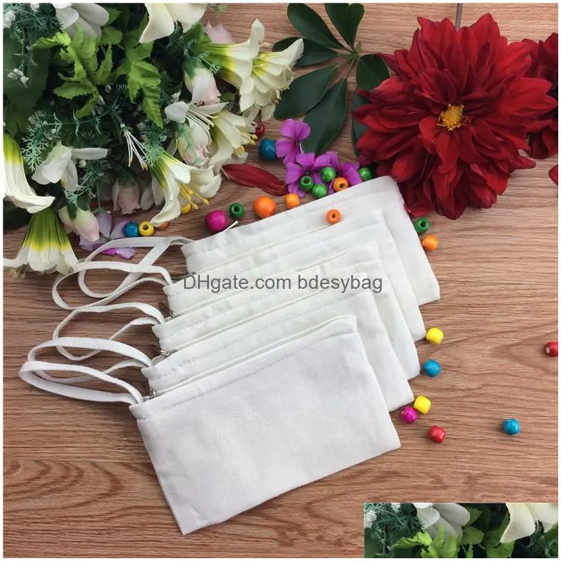 black/white/beige blank canvas zipper pencil cases pen pouches cotton cosmetic bags makeup bags mobile phone clutch bag organizer