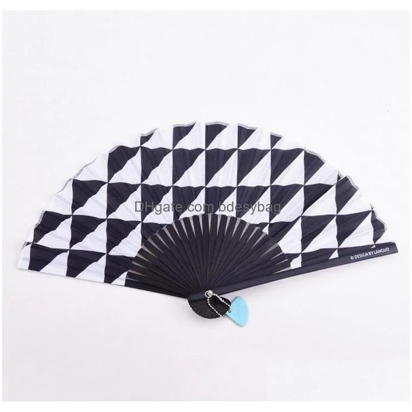 creative black and white plastic folding cloth fan geometric figure hand fans summer accesory for childrens gift party flavor za2846