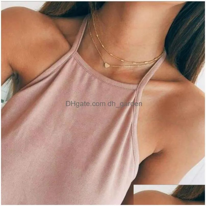 simple love heart choker necklace for women multi layer beads chocker gold/silver sweet necklace for lover statement jewelry