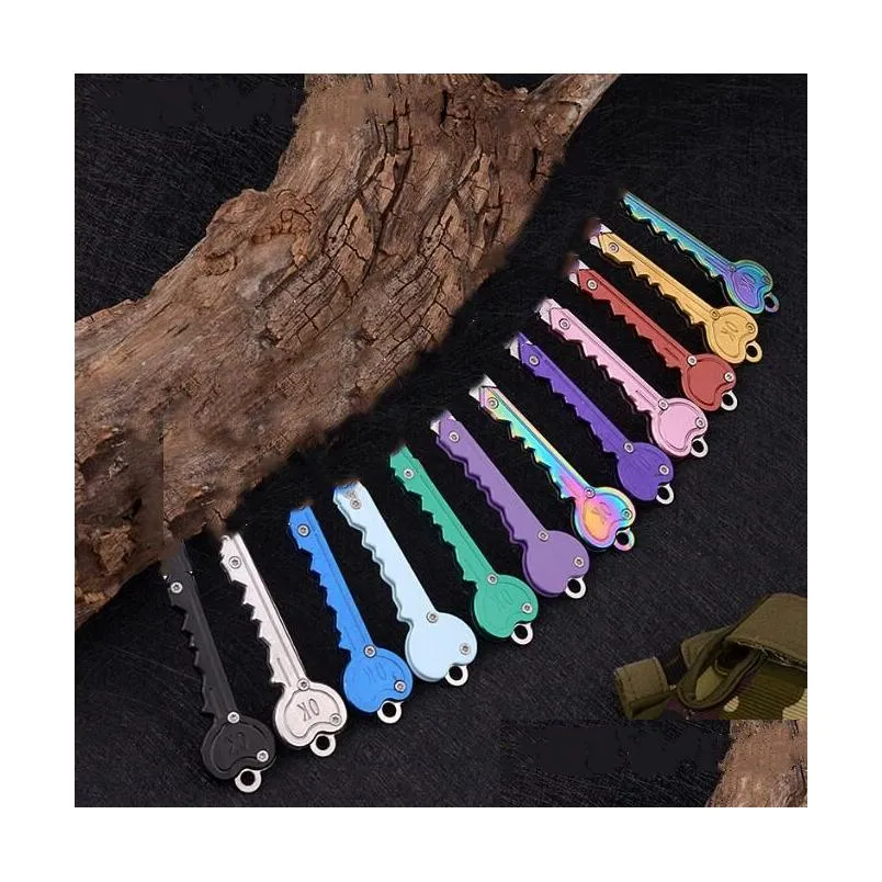 folding mini heart shape keychain defense keychain pendant pocket outdoor survival tool key knife for women man multicolors 9 colors