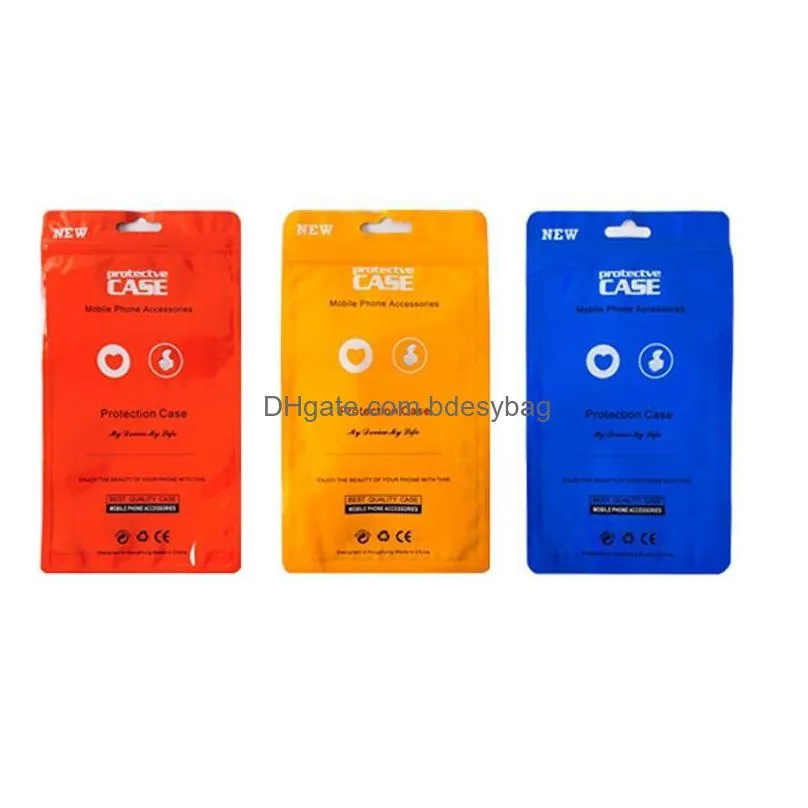 1000pcs/ lot 12x21cm 4 colors plastic cell phone case bags mobile phone shell packaging zipper pack bag lx172
