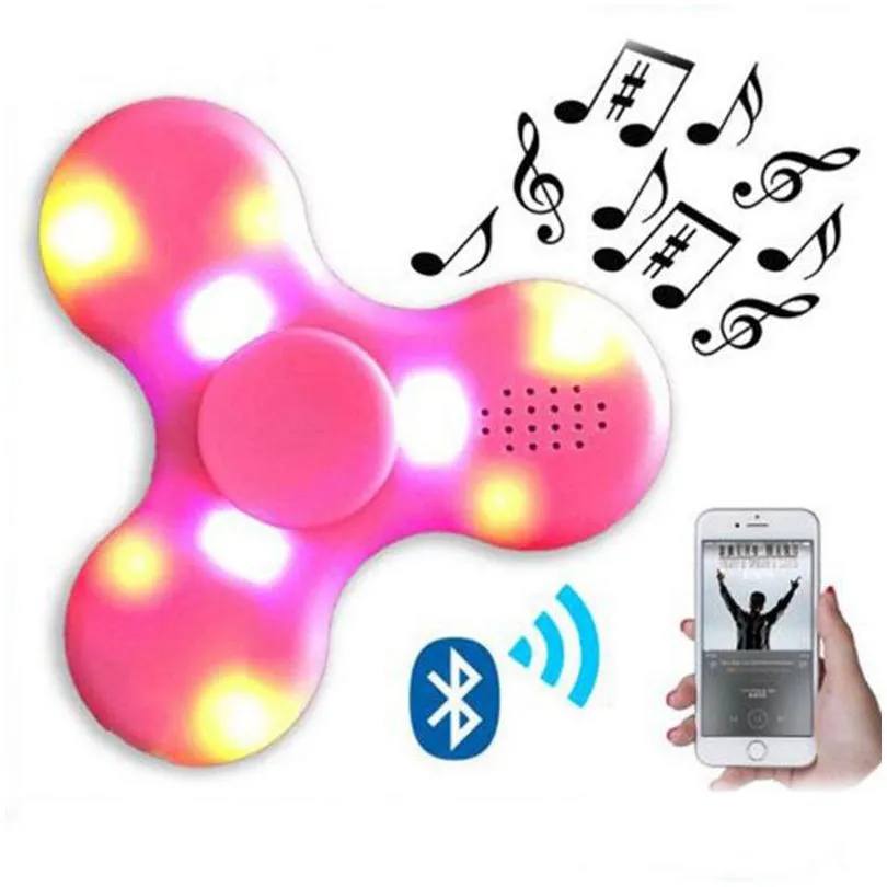 spinning top led bluetooth music fidget crystal spinner finger hand tri spinner handspinner edc toy decompression toys in retail box
