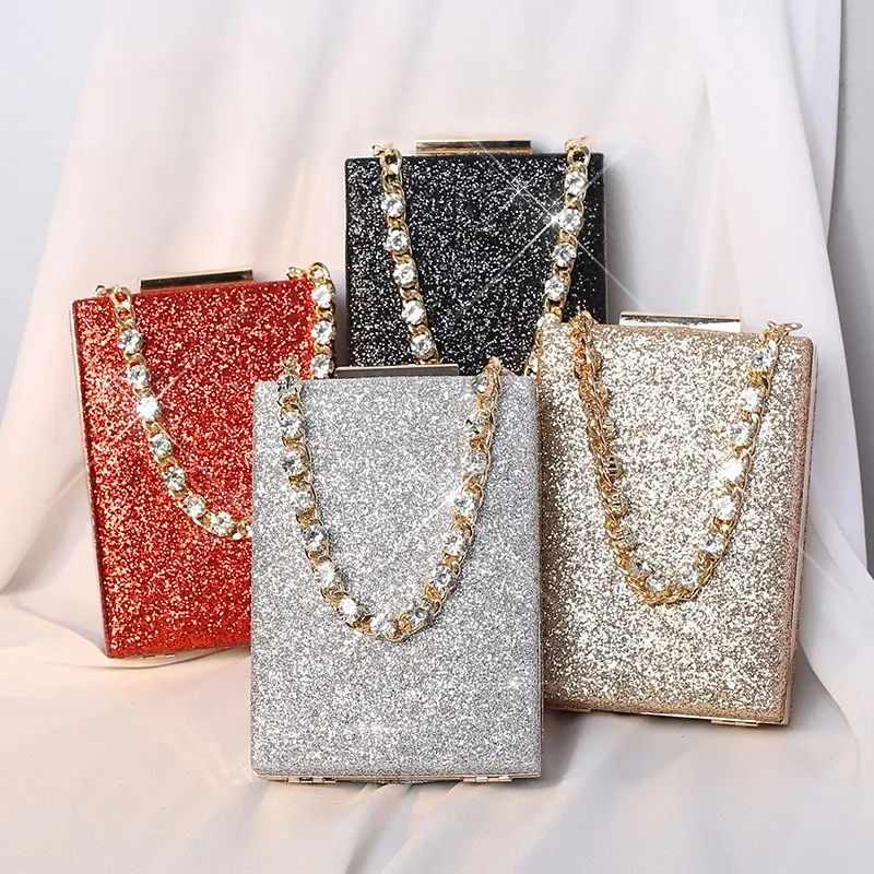 Women Metal Box Bag Shiny Diamonds Clutches Purse Evening Party Handbag Top Luxury Bling Fashion Ladys Party Pouch Bags CL2930