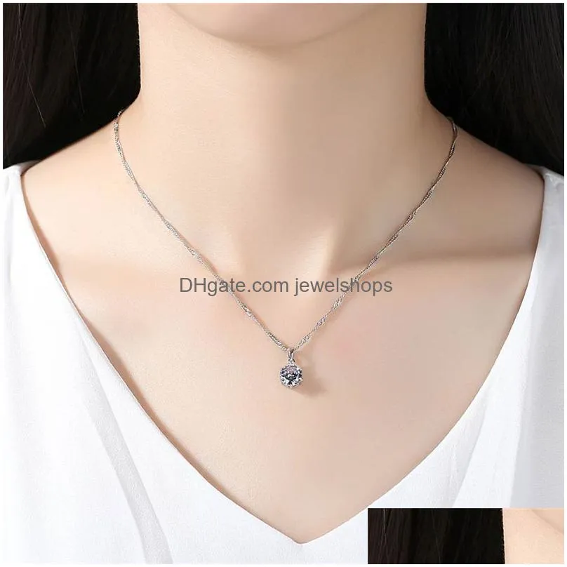 Pendant Necklaces 8Mm Zircon Pendant Necklaces Luxury Clavicle Jewelry Lady Women Sier Choker Necklace Six Claws Round Cubic Zirconia Dhopz