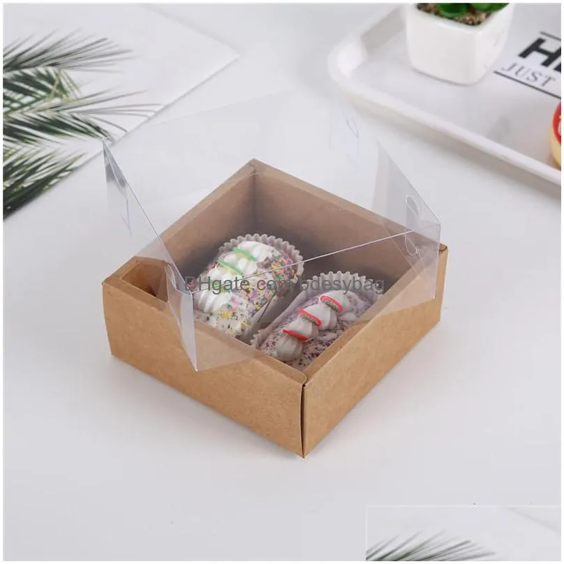 retro kraft paper transparent moon cake egg yolk biscuit pastry box pvc cover baking packaging box gift box lx3218