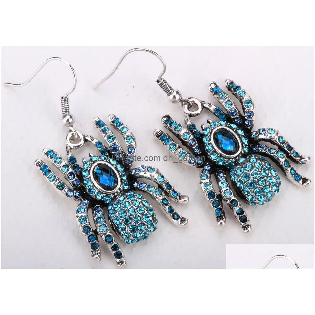 dangle chandelier spider earrings crystal halloween jewelry gifts for women girls wholesale dropship silver black ea05