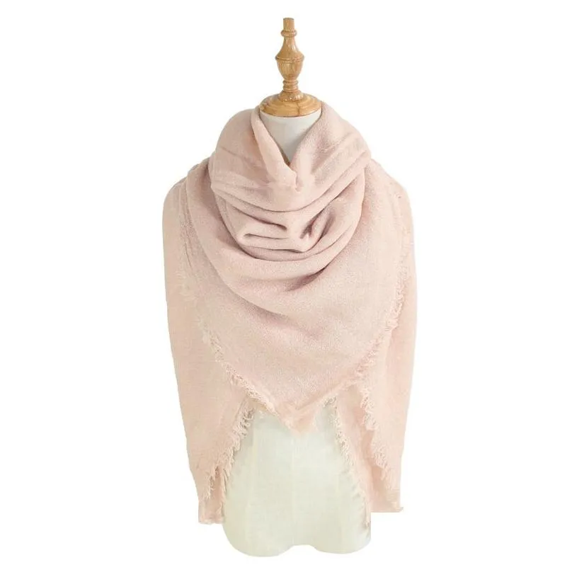 Other Festive & Party Supplies Woman Square Scarf Party Favor 140X140Cm Solid Color Tassel Long Oversize Winter Warm Shawl Blanket Sca Dhexu
