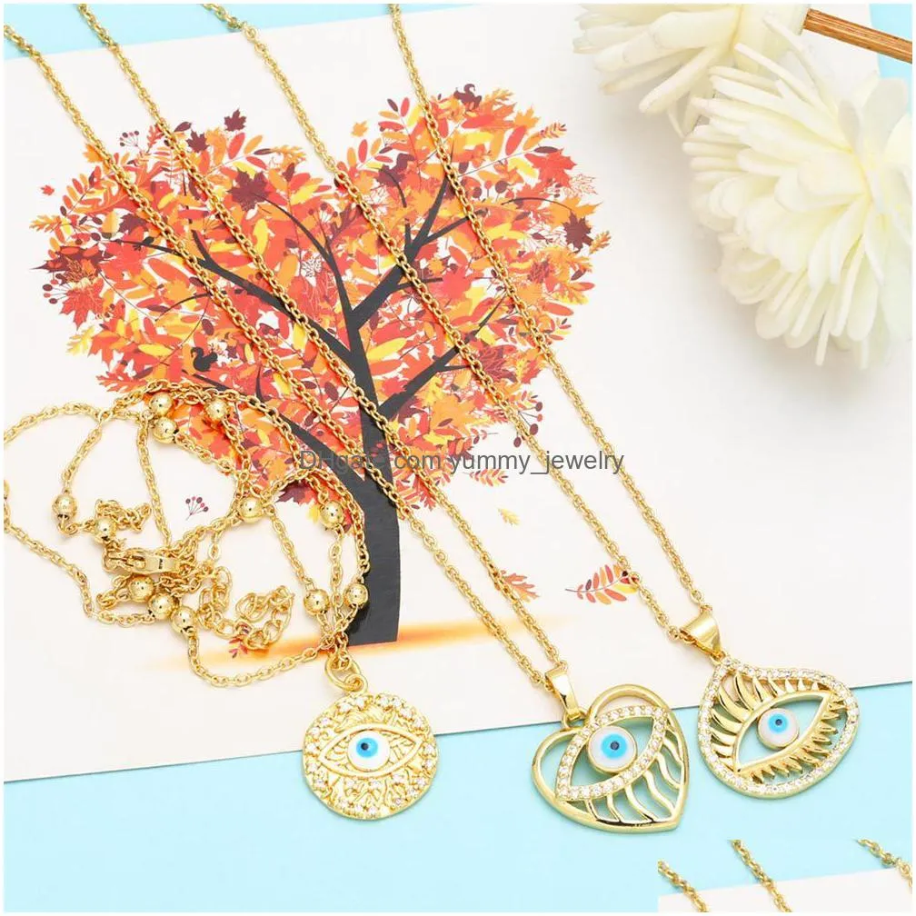 Pendant Necklaces Enamel Evil Eye Pendant Necklaces For Women Crystal Round Gold Chain Greek Turkish Jewelry Vne105 Drop Delivery Jewe Dhosk