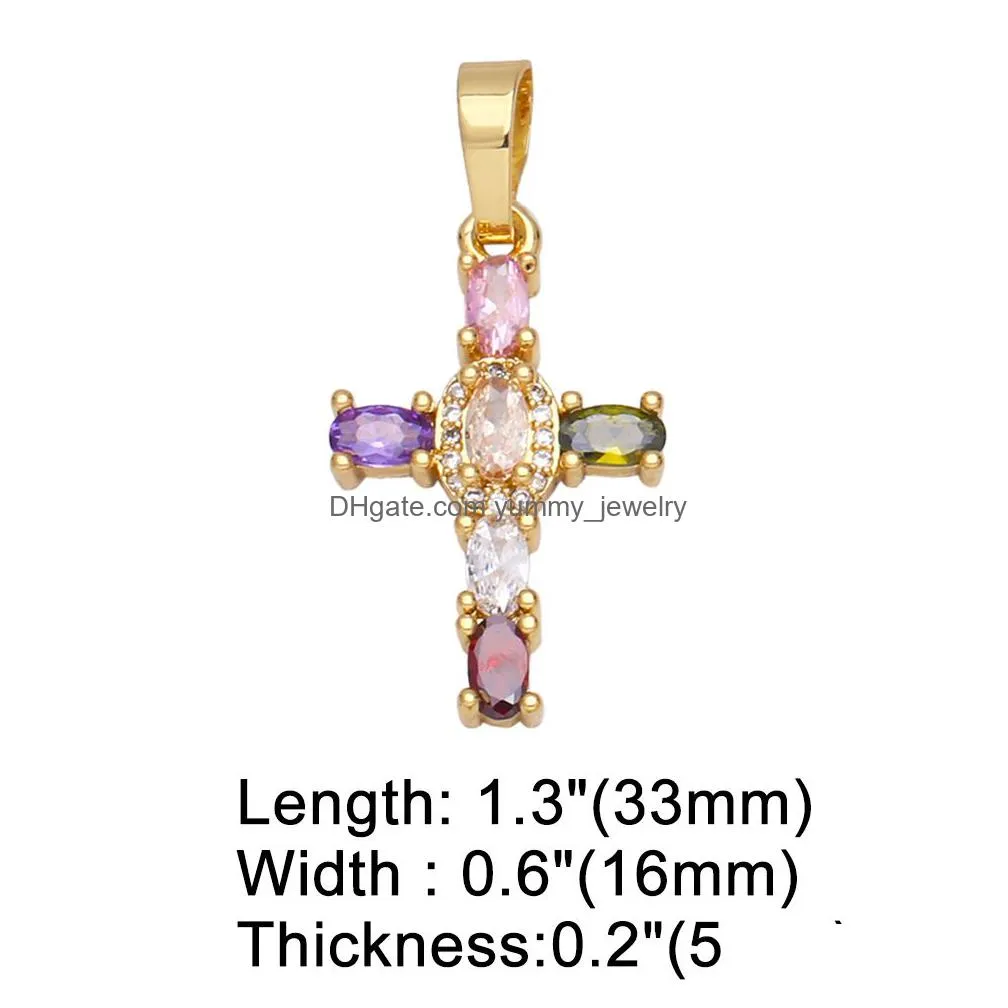 Charms Big Rainbow Colorf Cross Pendants For Necklace Gold Plated Copper Zircon Relius Jewelry Components Pdta638 Drop Delivery Jewelr Dhdzb