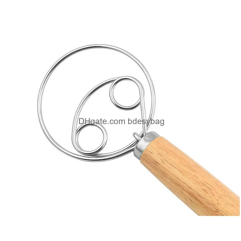 egg cream flour stirring stick stainless steel coil dough mixer wooden handle stirring stick home baking assistant lx5279