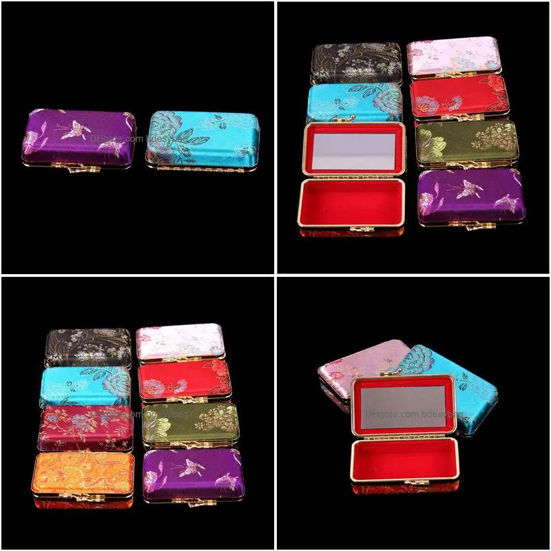 mirrored silk brocade craft box travel jewelry case empty double lipstick storage boxes lip balm tubes packaging containers lz1793