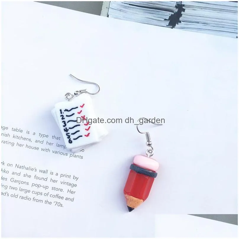dangle chandelier fashion earring for women creative handmade childrens test paper pencil ear hook personality cartoon funny clip