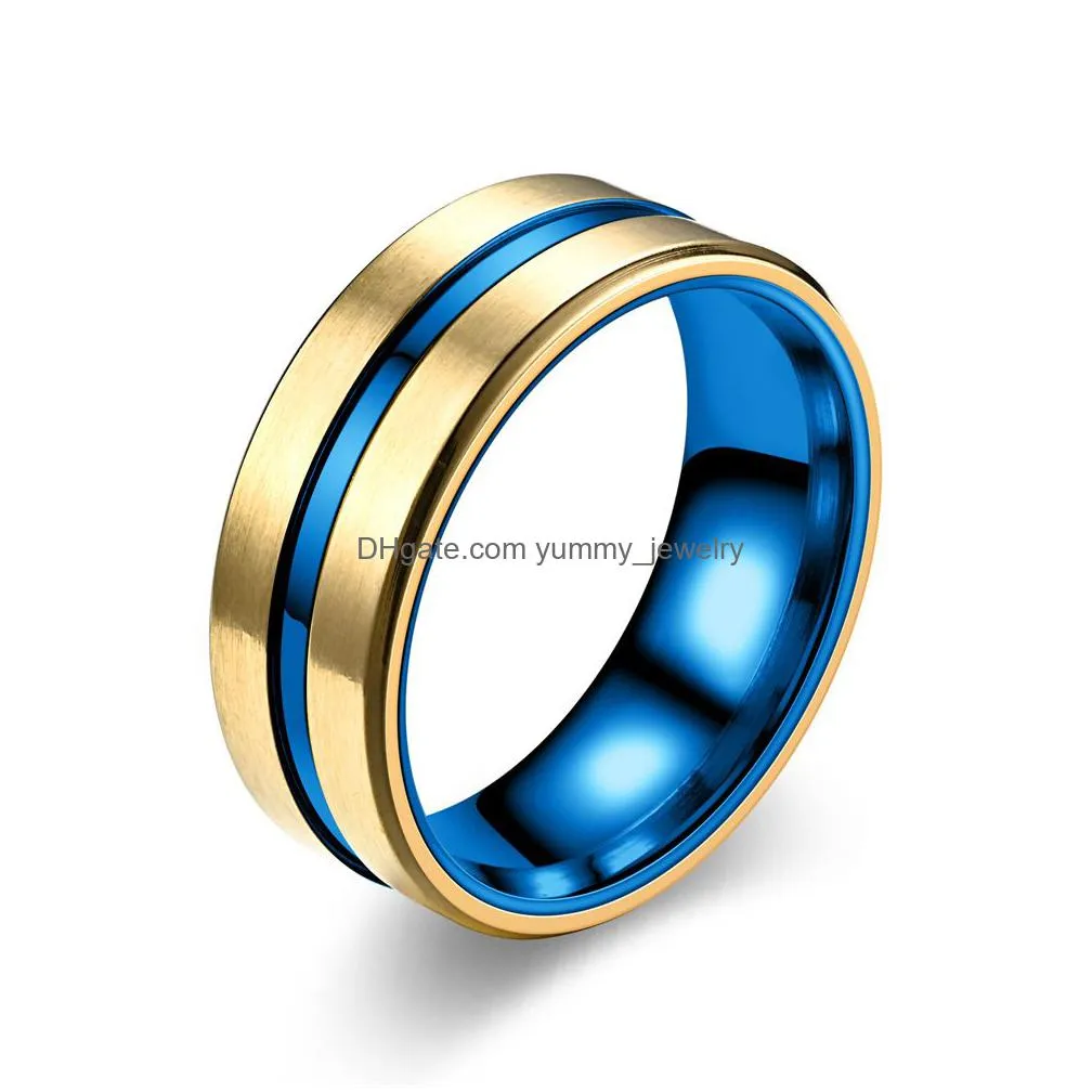 With Side Stones Voelaf 2023 Stainless Steels New Domineering Rings For Couple Minimalist Jewelry With Beveled Slotted Blue Background Dhfnu