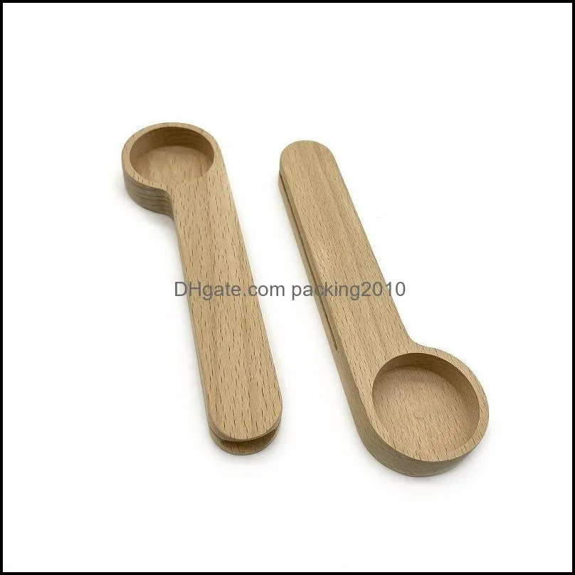 design wooden coffee scoop with bag clip tablespoon solid beech wood measuring tea bean spoons clips gift wholesale paa9985