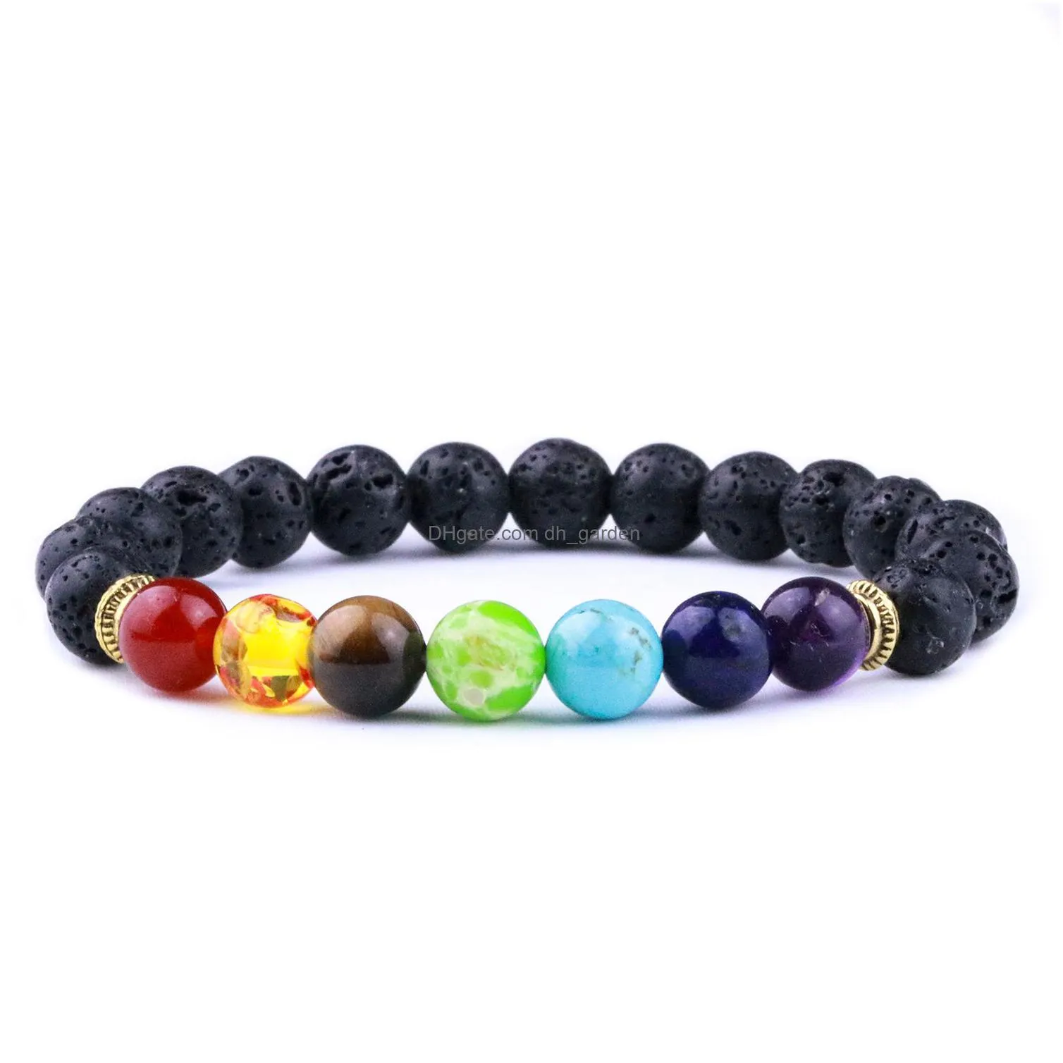 Charm Bracelets 8Mm Black Lava Stone 7 Chakra Beads Bracelets Diy Aromatherapy  Oil Diffuser Bracelet Stretch Yoga Dhgarden Dhd9N