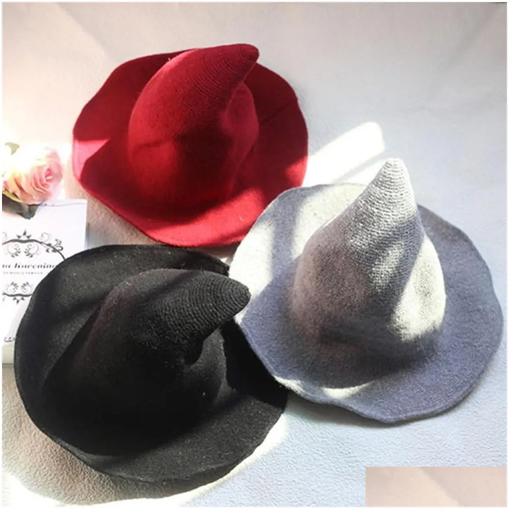 Party Hats Halloween Witch Hat Diversified Along The Sheep Wool Cap Knitting Fisherman Female Fashion Pointed Basin Bucket Drop Delive Dhfuk