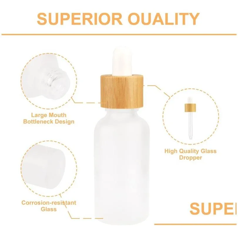 frosted glass dropper bottle  oil bottles with eye dropper and bamboo lids perfume sample vials essence liquid cosmetic