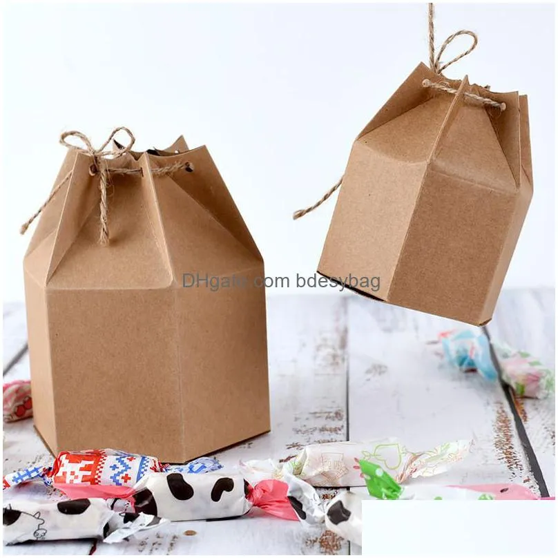 hexonag retro kraft paper box tea rolled sugar box lantern sugar casket cookie box wedding party gift casket ct0029