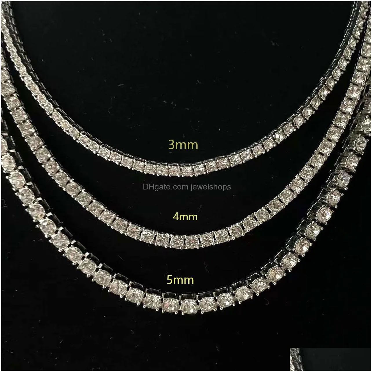 Tennis, Graduated 3/4/5Mm Tennis Chains Luxury Iced Out Single Row Necklaces Rose Gold Sier Pink Women Men Fashion Round Diamond Rhine Dhr3M