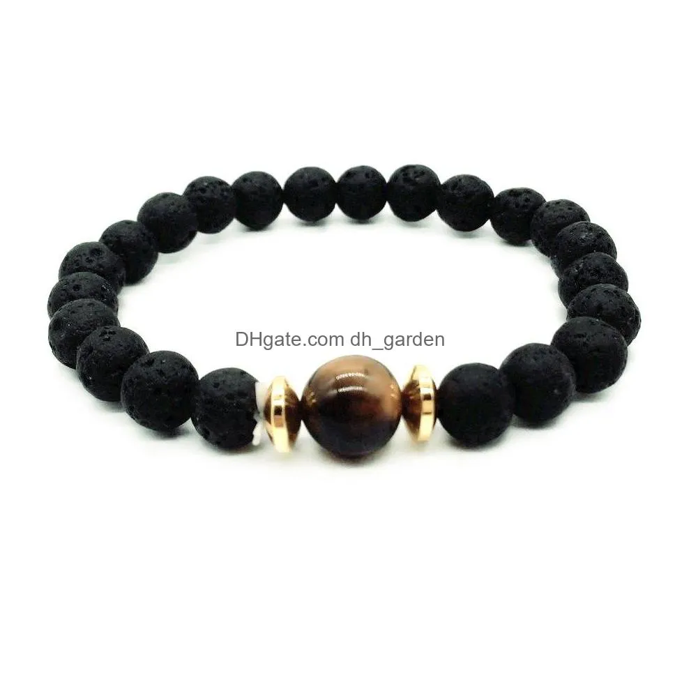 Charm Bracelets Natural Lava Stone Bead Tiger Eye Bracelet Diy Volcano Essential Oil Diffuser For Women Men Jewelry Drop Del Dhgarden Dheps